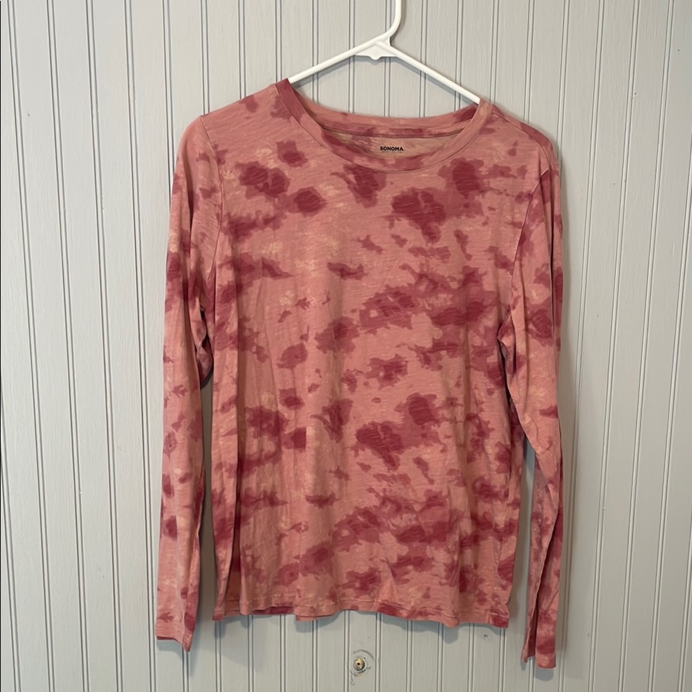 Sonoma Fitted Long Sleeve Pink Tie Dye  T-Shirt | Medium